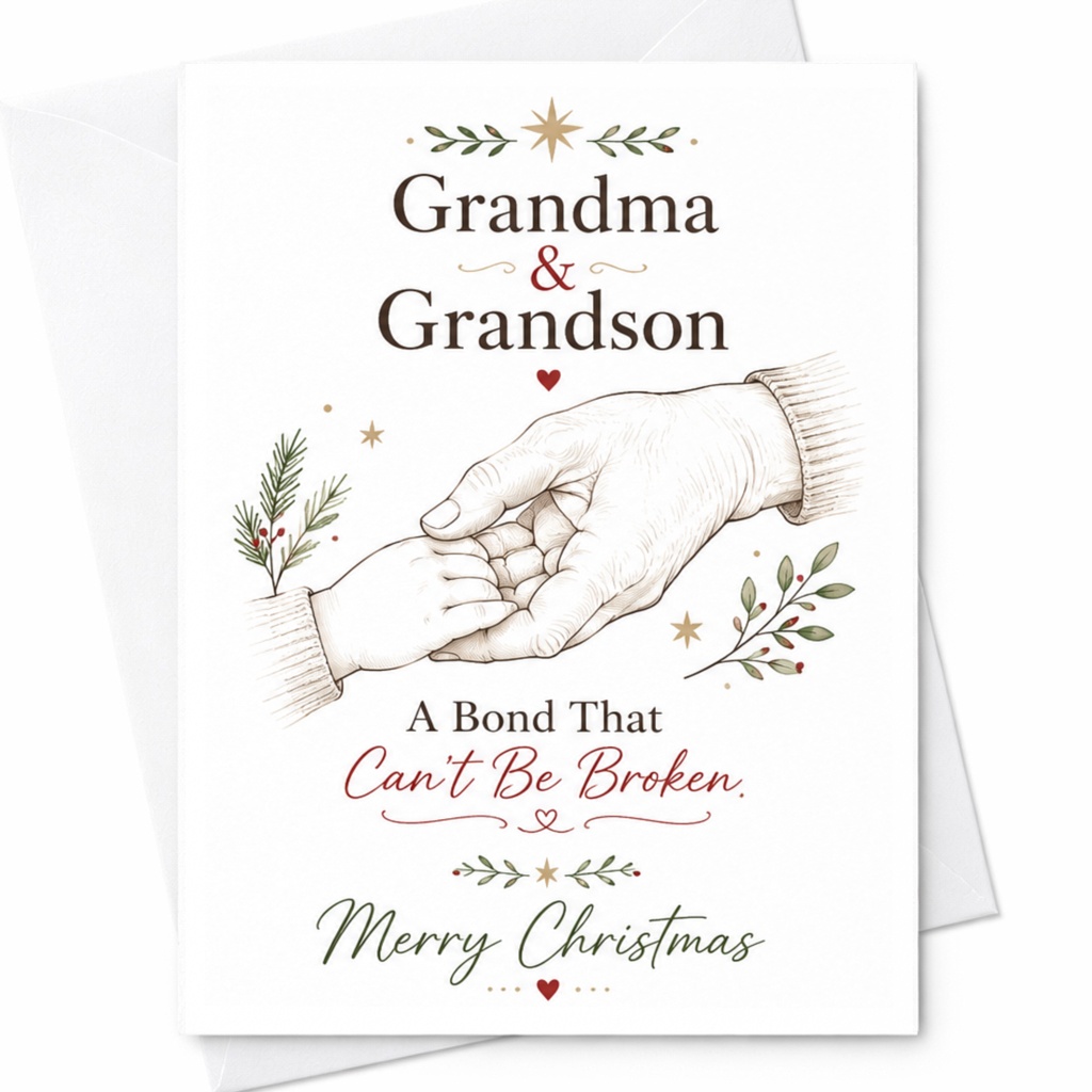 Grandma & Grandson A Bond That Can't Be Broken Merry Christmas Card Holiday Greeting For Grandmother Sentimental Family C6411