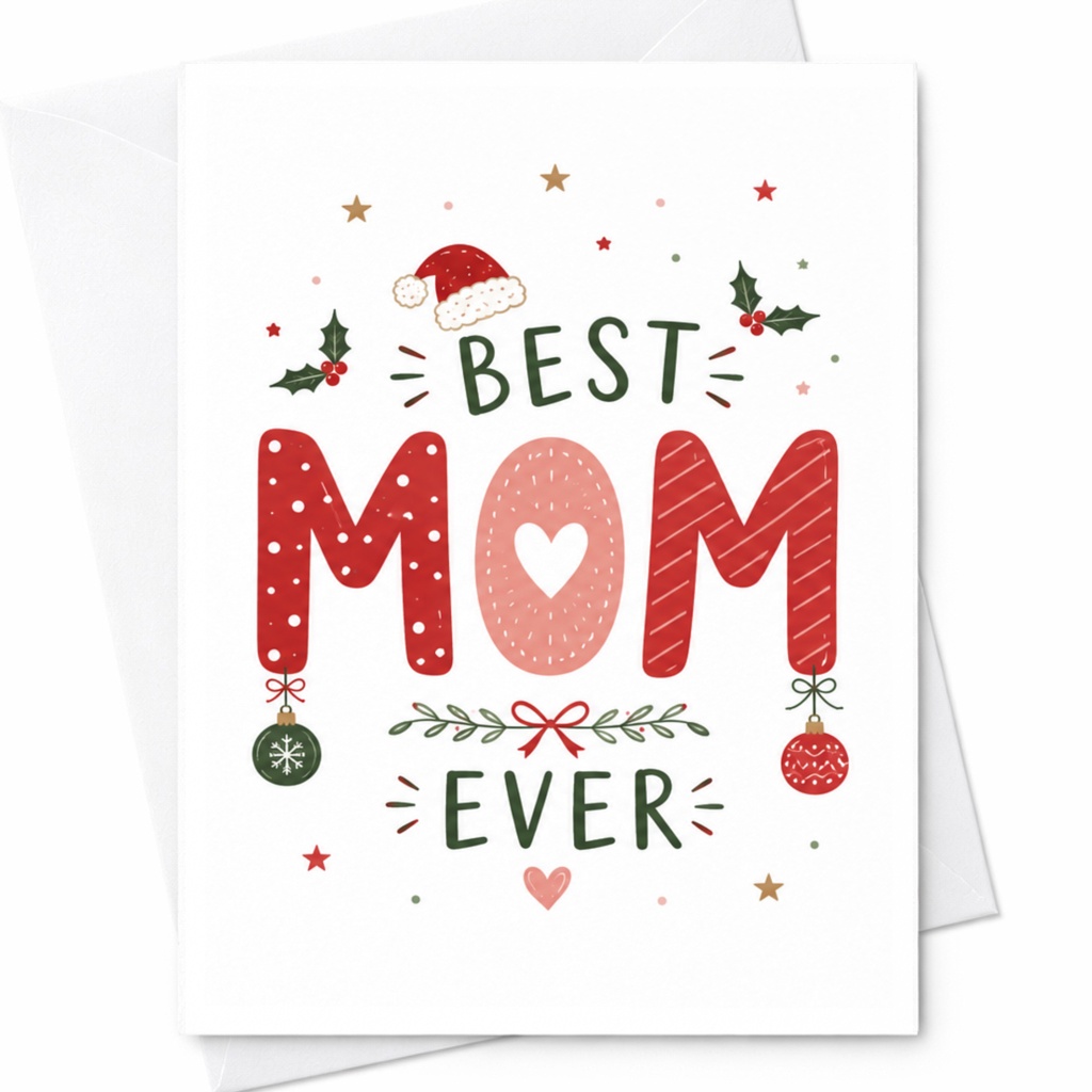 Best Mom Ever Christmas Card Festive Holiday Greeting For Mom Cute Xmas Card From Kids With Love Heart C6413