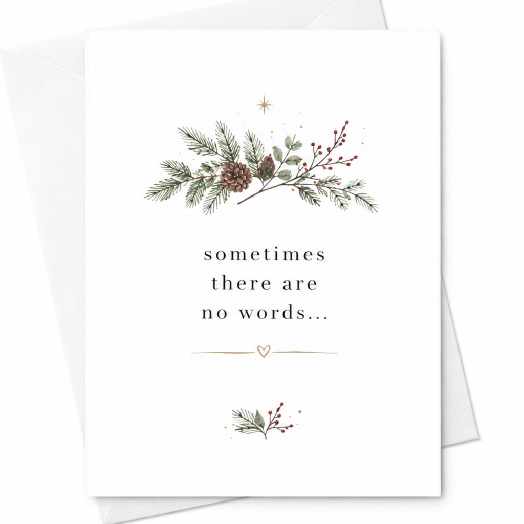 Sometimes There Are No Words... Sympathy Card Pine Branches With Berries Condolence Card For Loss Comforting Message C6418