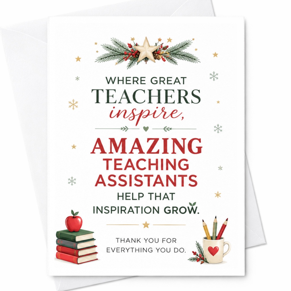 Where Great Teachers Inspire Amazing Teaching Assistants Thank You Card Teacher Appreciation Card For Educators C6426