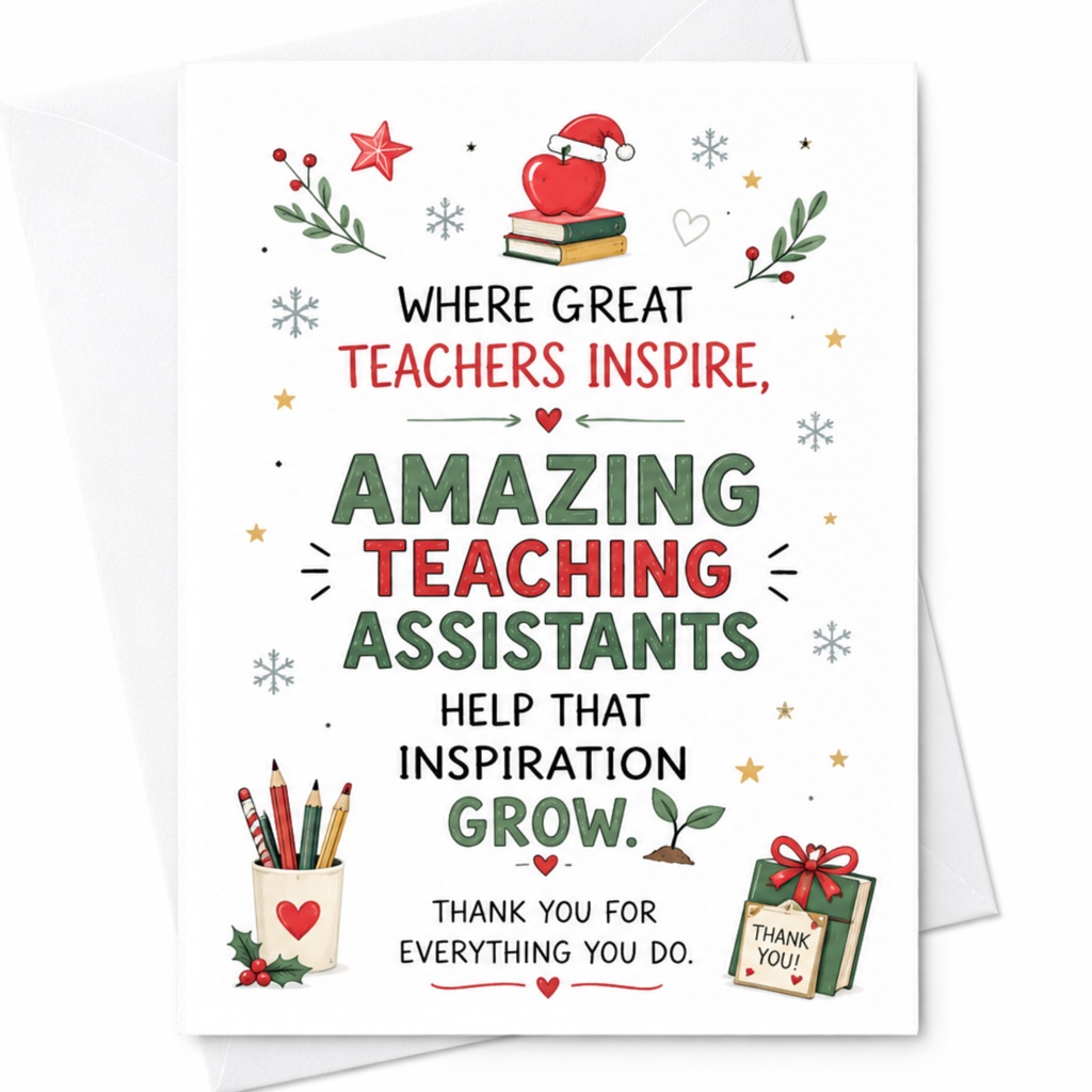 Where Great Teachers Inspire, Amazing Teaching Assistants Help That Inspiration Grow Thank You Card Teacher Appreciation C6427