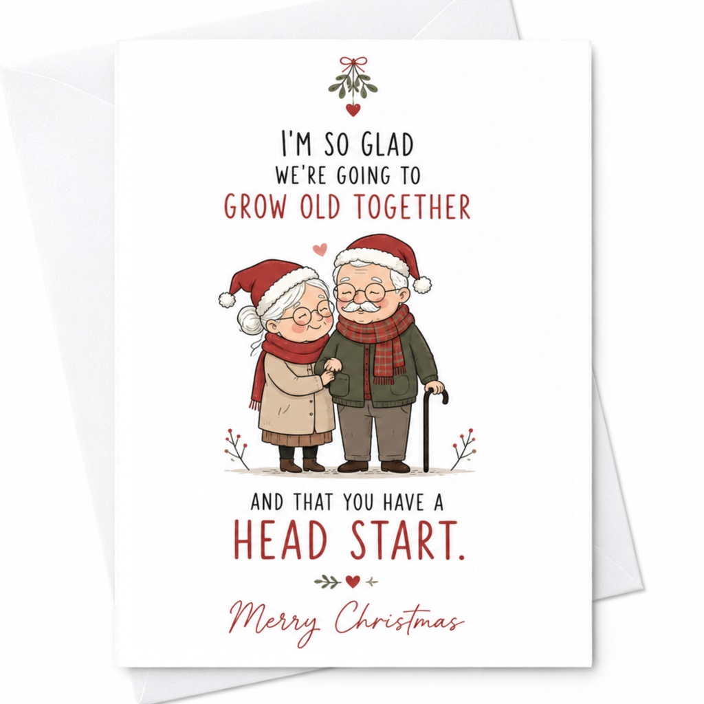 I'm So Glad We're Going To Grow Old Together Christmas Card Funny Holiday Greeting For Couple Cute Elderly Love Card C6433