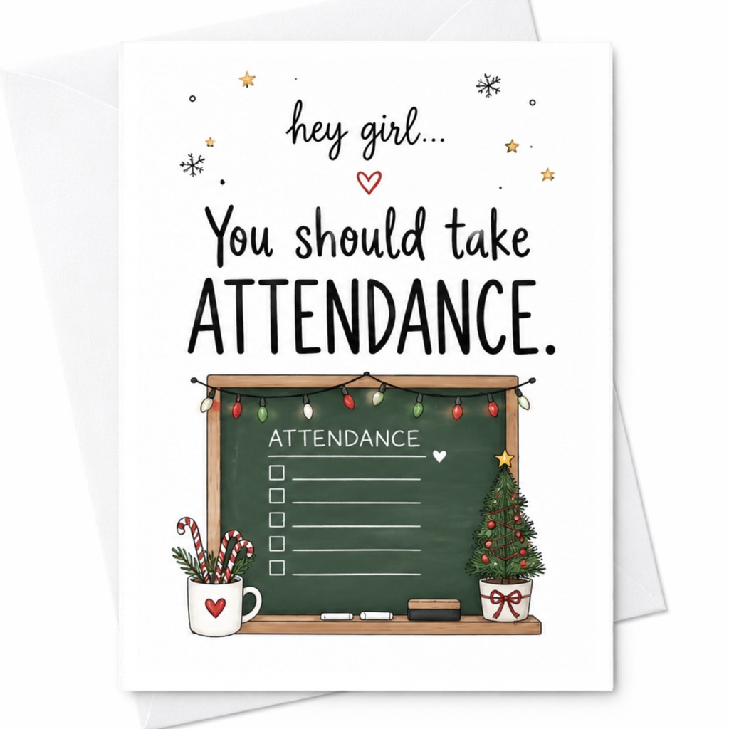 Hey Girl... You Should Take Attendance. Funny Christmas Card Holiday Greeting Card For Teacher Cute Classroom C6453
