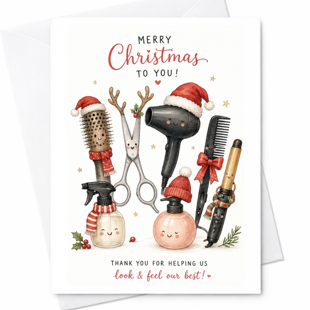 Merry Christmas To You! Thank You For Helping Us Look & Feel Our Best! Cute Christmas Card For Hairdresser Salon Holiday C6391