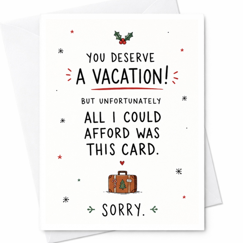 You Deserve A Vacation! Funny Holiday Card Sorry Greeting Card Christmas For Friend Family C6467