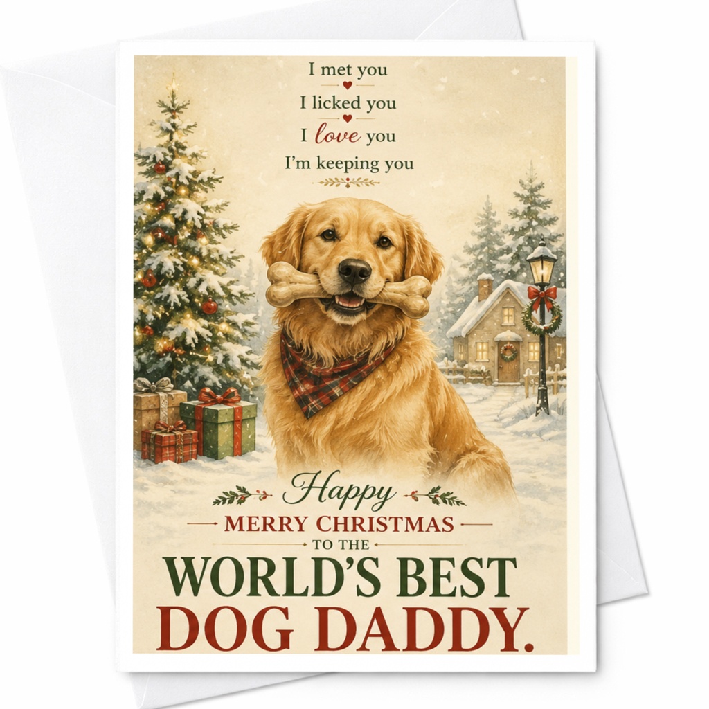 I Met You I Licked You I Love You I'm Keeping You Christmas Card World's Best Dog Daddy Holiday Card For Dog Lover C6469