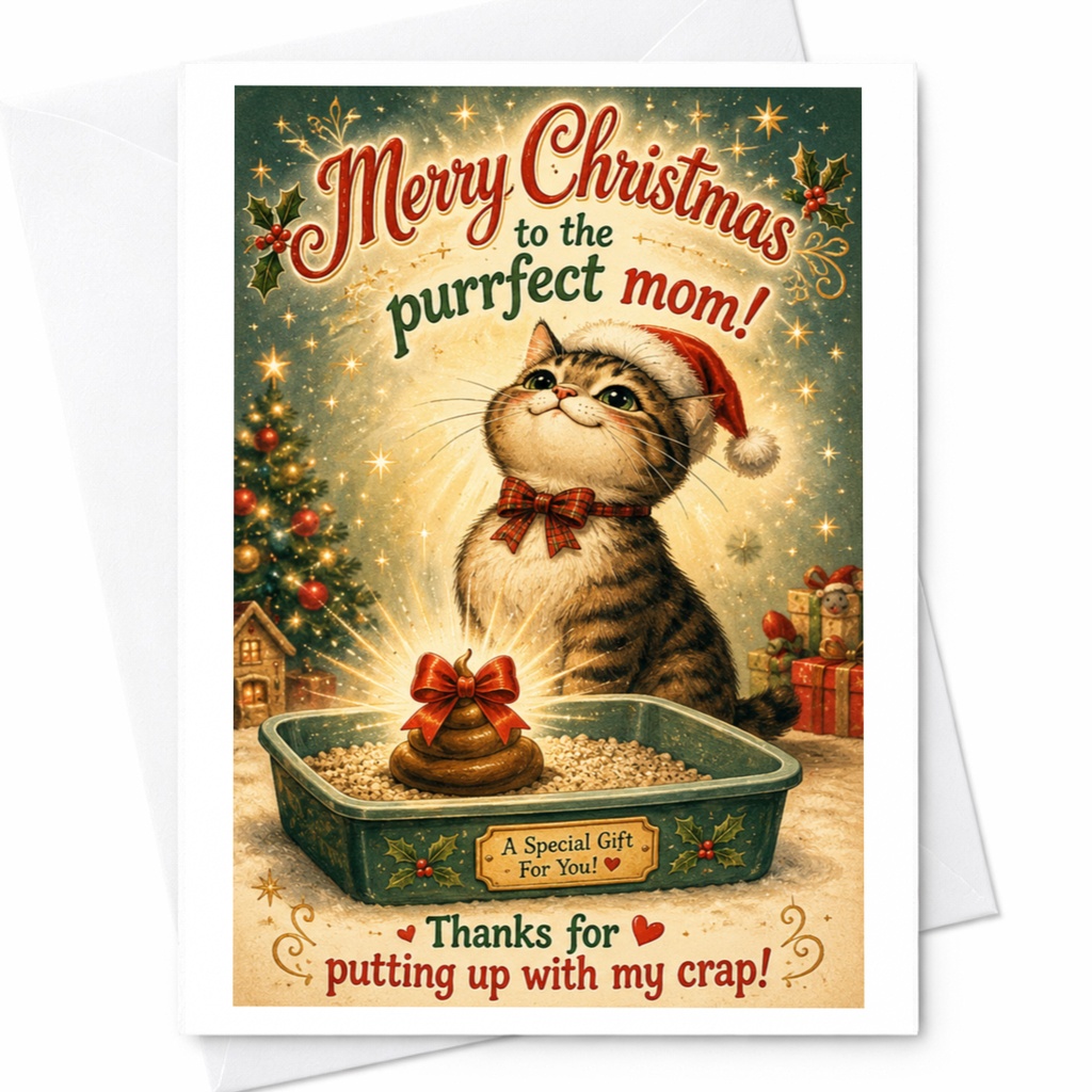 Merry Christmas To The Purrfect Mom Funny Cat Christmas Card For Cat Lover Mom Cute Holiday Greeting Card C6471