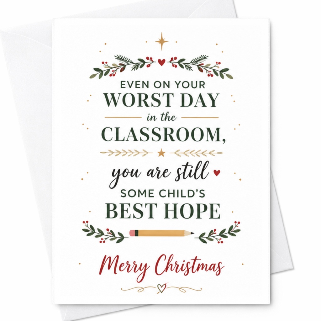 Even On Your Worst Day In The Classroom You Are Still Some Child's Best Hope Merry Christmas Teacher Appreciation Card C6400