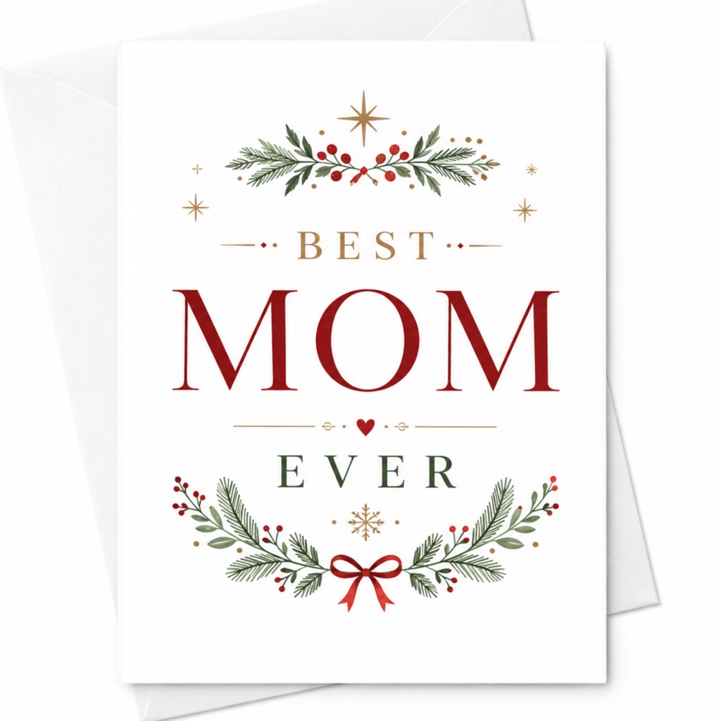 Best Mom Ever Mother's Day Card Festive Floral For Mom Christmas Holiday Greeting Card From Daughter Son C6412