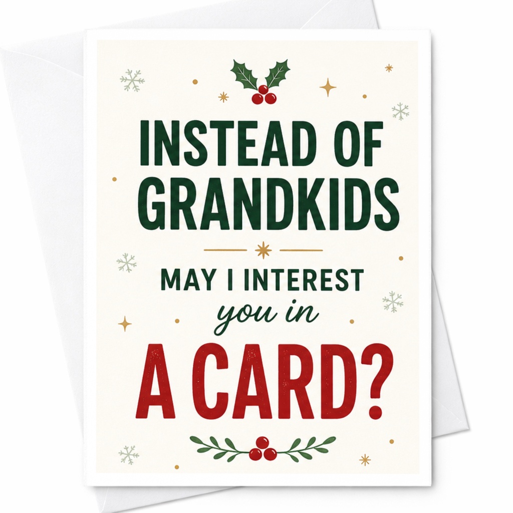 Instead Of Grandkids May I Interest You In A Card? Funny Christmas Card For Parents Holiday Greeting Card C6416