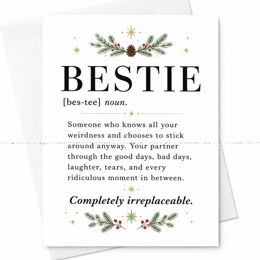 Bestie Definition Card Friendship Greeting Card Completely Irreplaceable Funny Best Friend Card Holiday Card For Her Him C6420