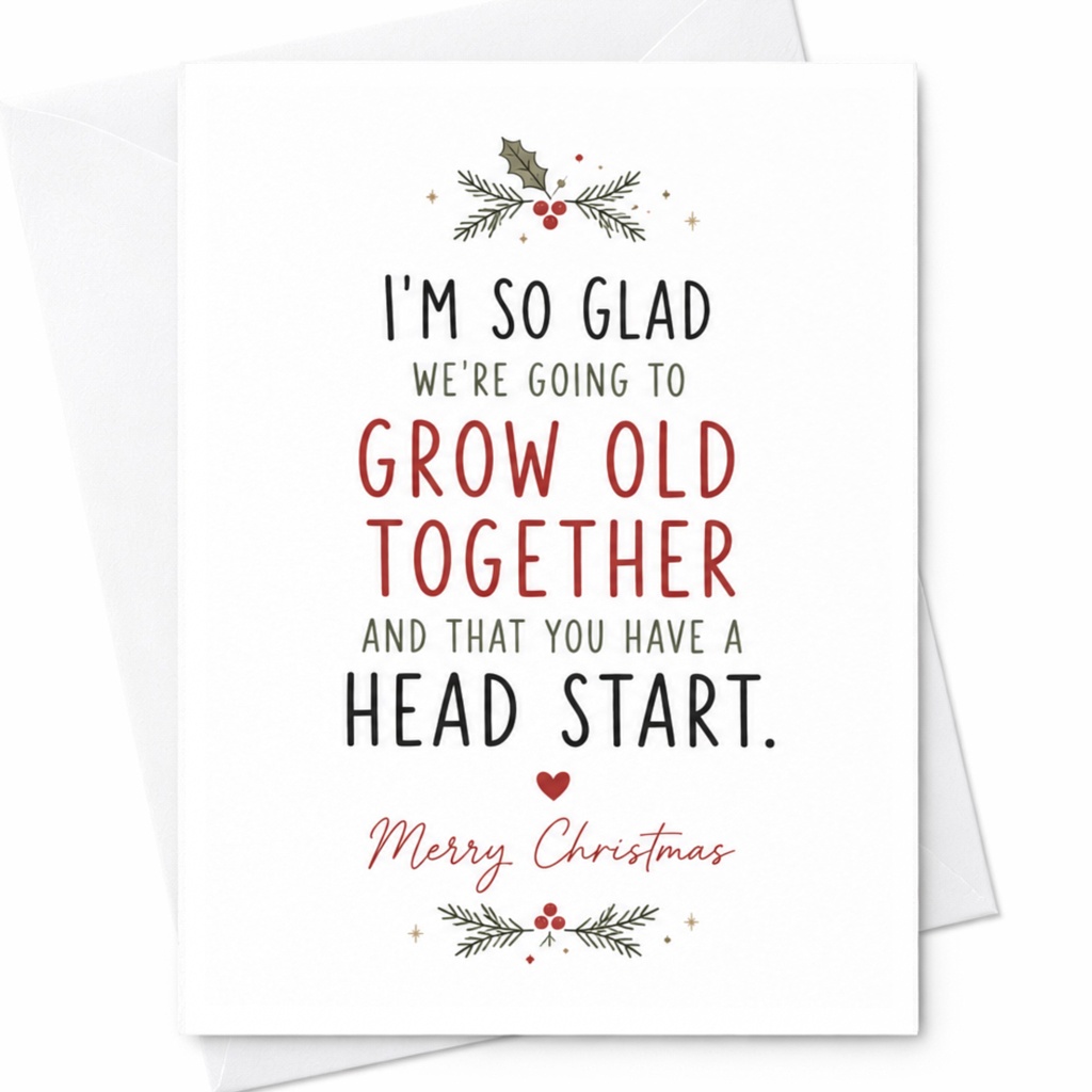 I'm So Glad We're Going To Grow Old Together And That You Have A Head Start. Merry Christmas Card For Partner Funny Holiday Greeti C6432