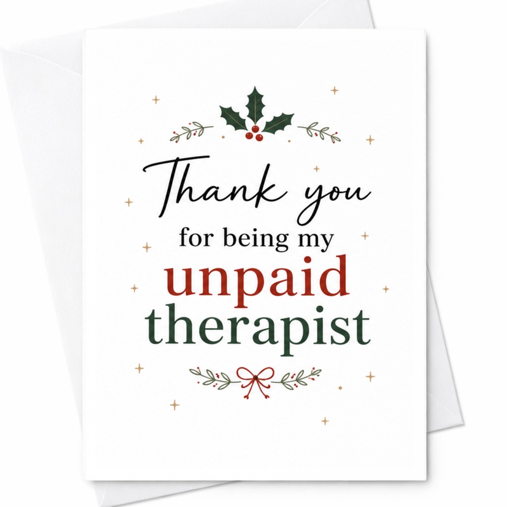 Thank You For Being My Unpaid Therapist Funny Thank You Card Christmas Holiday Card For Friend Cute Appreciation Card C6434