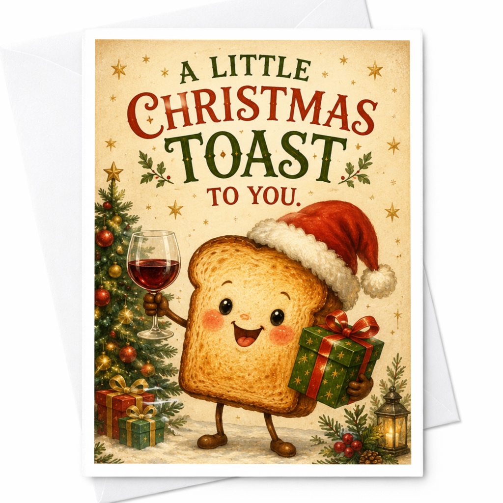 A Little Christmas Toast To You Funny Christmas Card Cute Holiday Greeting Card Toast With Santa Hat Festive Card For Friends C6446