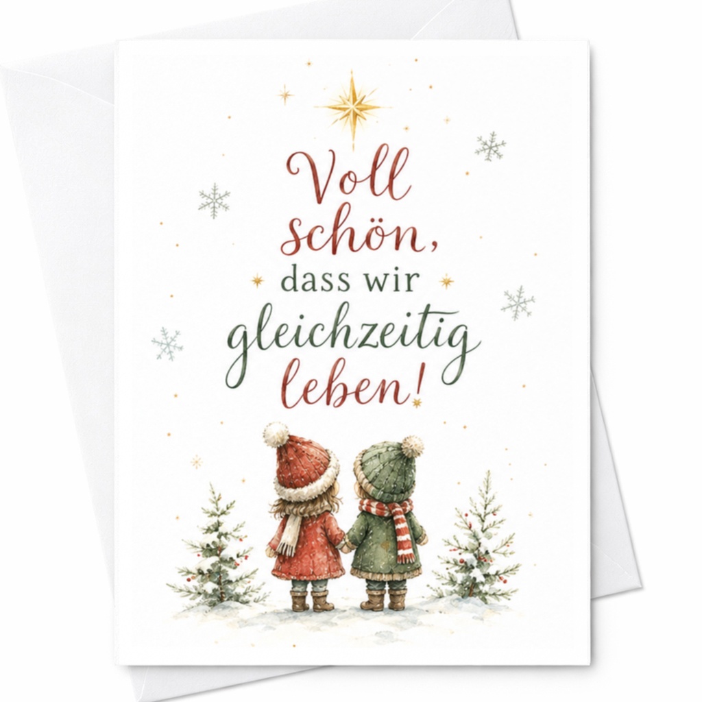 Voll Schön, Dass Wir Gleichzeitig Leben! Christmas Card Cute Winter Scene Holiday Greeting Card For Friends Family C6451