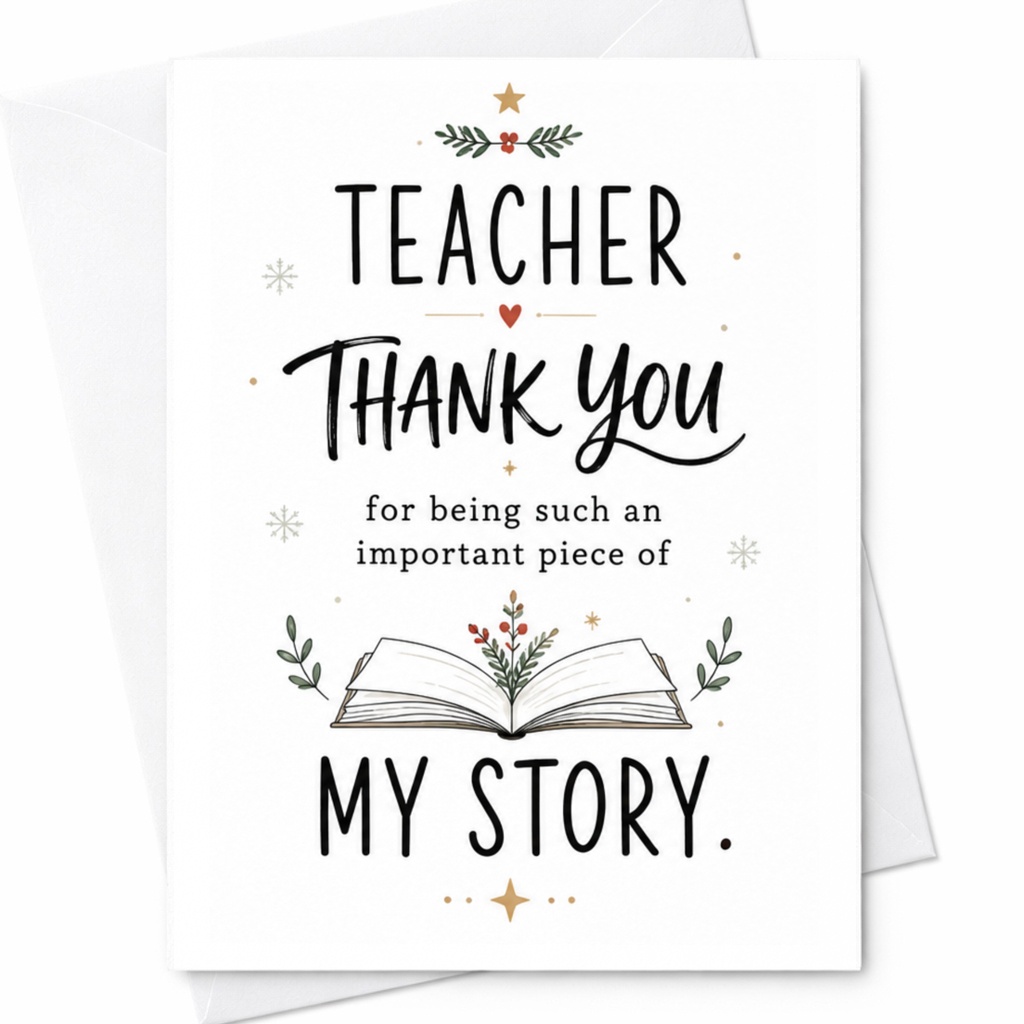 Teacher Thank You For Being Such An Important Piece Of My Story. Teacher Appreciation Thank You Card For Teacher Gratitude C6460