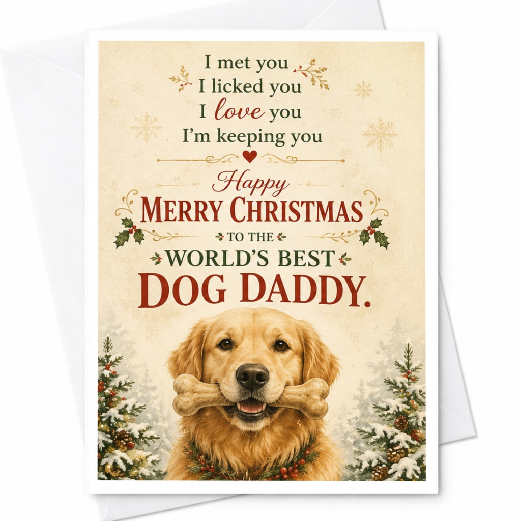 I Met You I Licked You I Love You I'm Keeping You Merry Christmas Card World's Best Dog Daddy Cute Dog Lover Holiday Card C6468