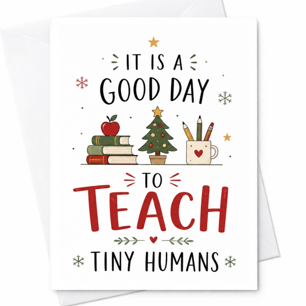 It Is A Good Day To Teach Tiny Humans Christmas Card Teacher Appreciation Holiday Greeting Card Cute Festive C6472