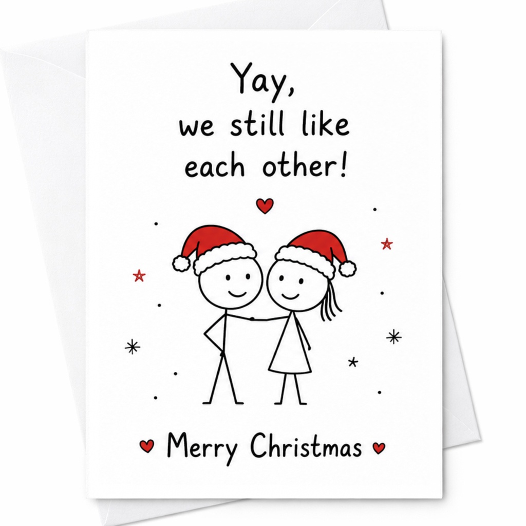 Yay, We Still Like Each Other! Merry Christmas Card Cute Stick Figure Couple Holiday Greeting Card For Partner Funny Xmas Card C6484