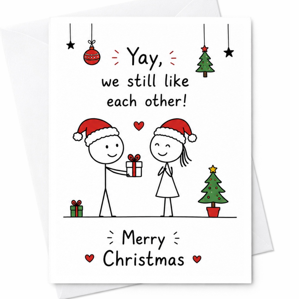 Yay, We Still Like Each Other! Merry Christmas Card Cute Holiday Greeting For Couple Funny Stick Figure Xmas Card C6485