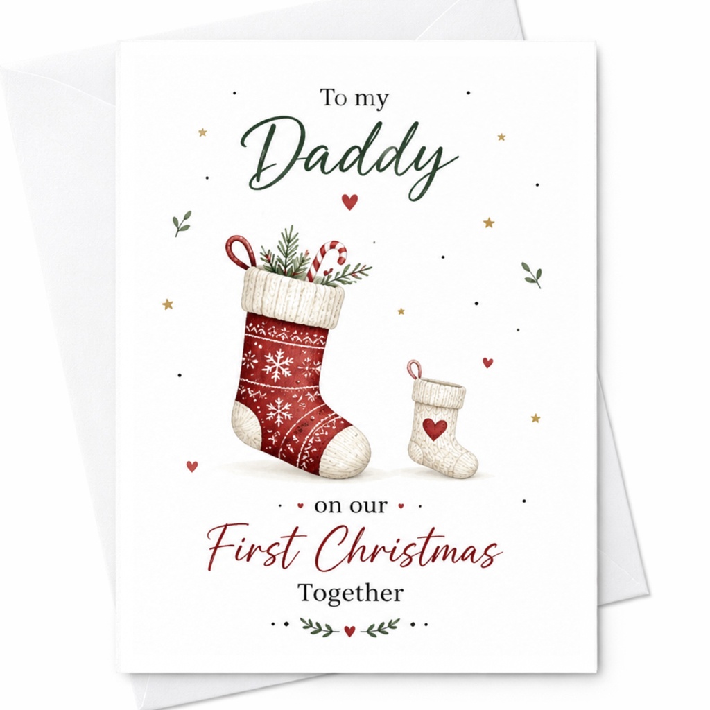 To My Daddy On Our First Christmas Together Cute Christmas Card For Dad From Baby Festive Holiday Greeting Card C6487