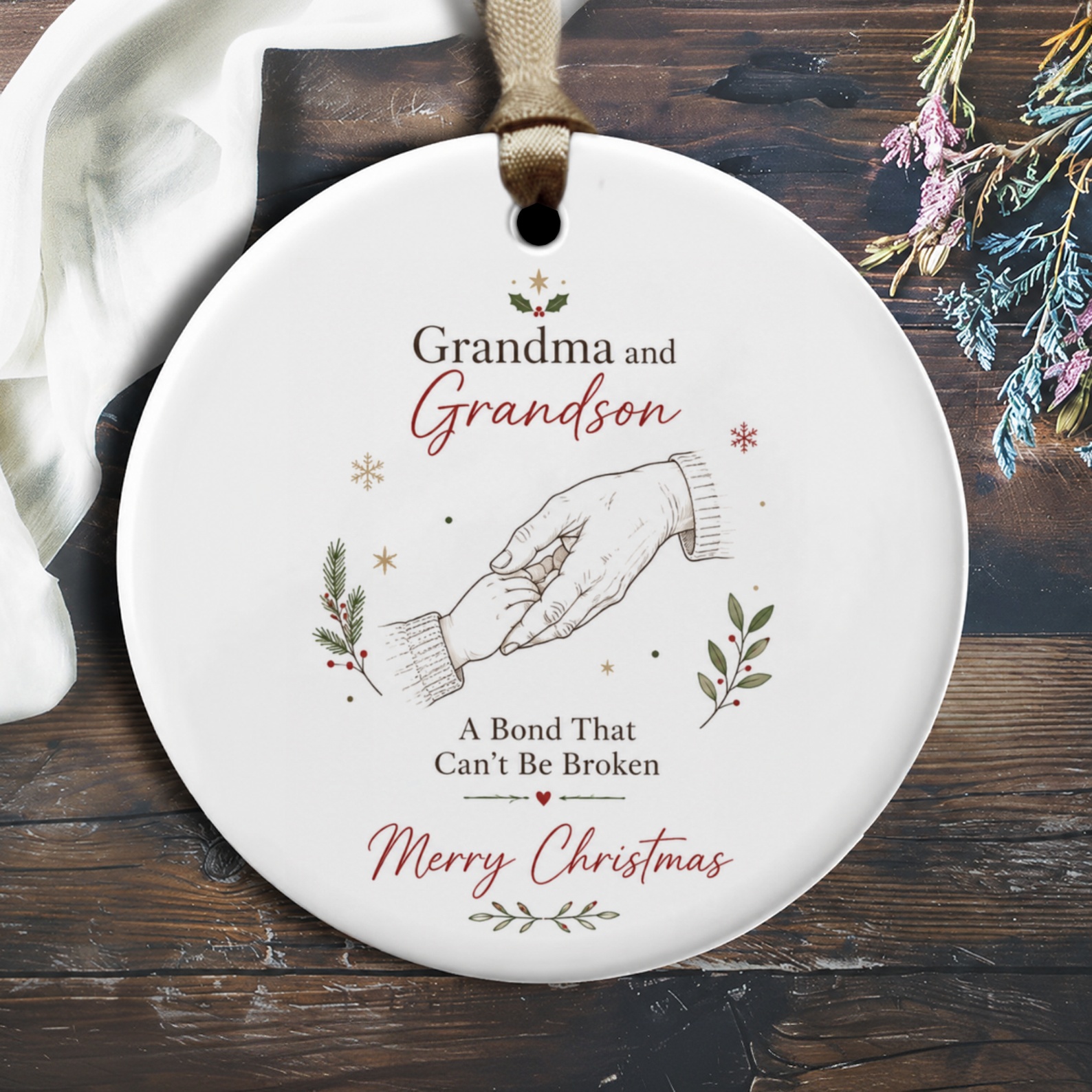 Grandma And Grandson A Bond That Can't Be Broken Merry Christmas Ornament Holiday Decoration Gift For Grandson Keepsake O1811
