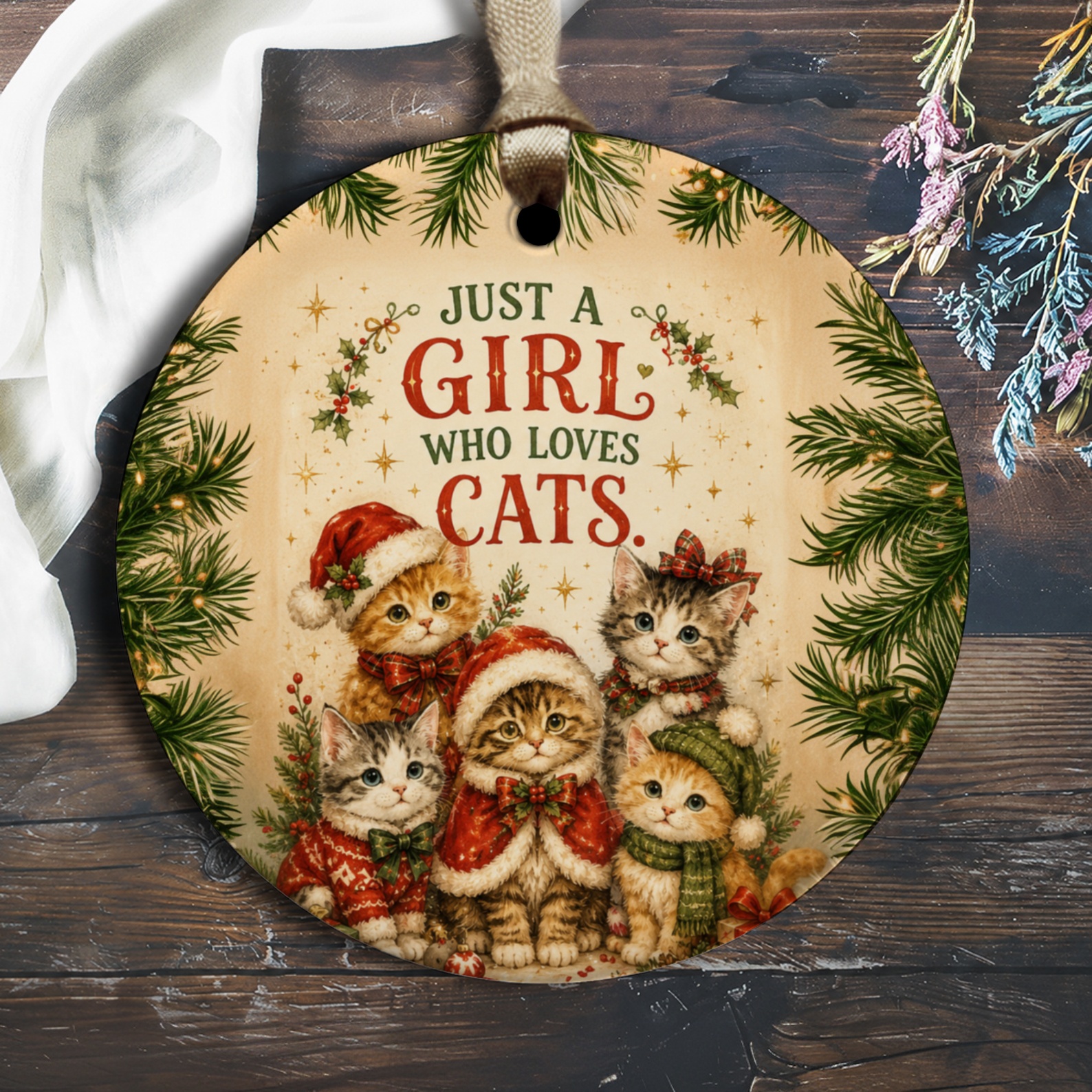 Just A Girl Who Loves Cats Christmas Ornament Festive Cat Lover Decor Cute Holiday Gift For Her Animal Lover O1819