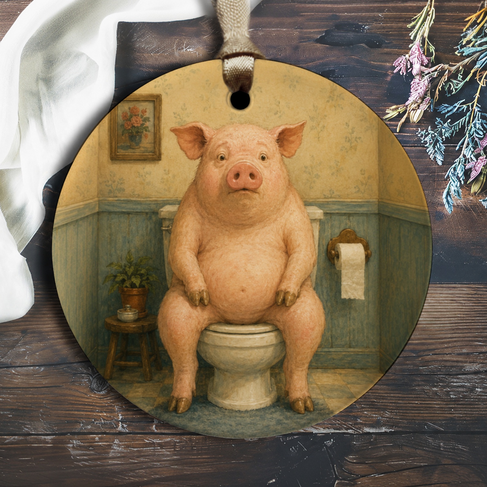 Funny Pig Ornament Bathroom Decor Animal Ornament Cute Farmhouse Style Gift For Animal Lover Quirky Home Decor O1830