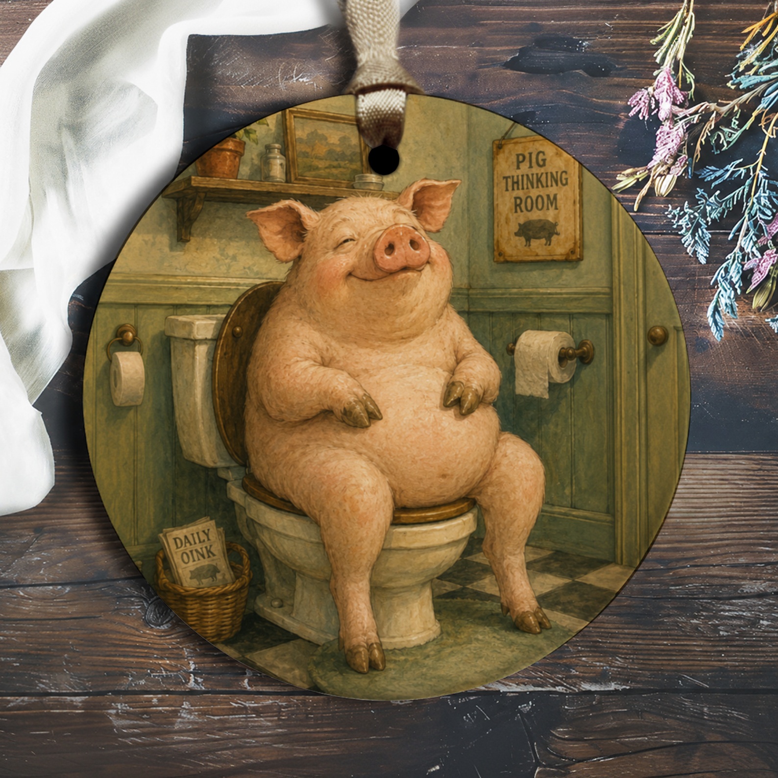 Pig Thinking Room Funny Ornament Bathroom Decor Cute Pig Art Farm Animal Lover Gift Whimsical Home Decoration O1833