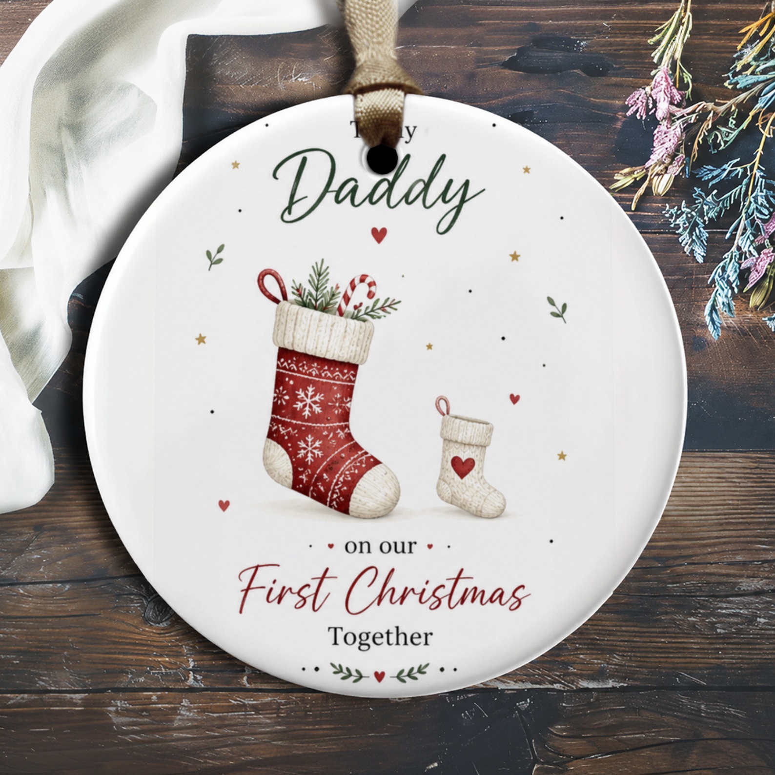 To My Daddy On Our First Christmas Together Ornament Cute Holiday Decoration Gift For Dad Festive Stocking O1834