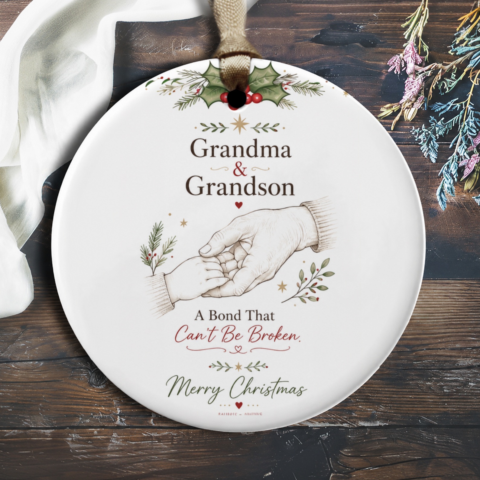 Grandma & Grandson A Bond That Can't Be Broken. Merry Christmas Ornament Holiday Keepsake Gift For Grandmother Sentimental Xmas De O1839