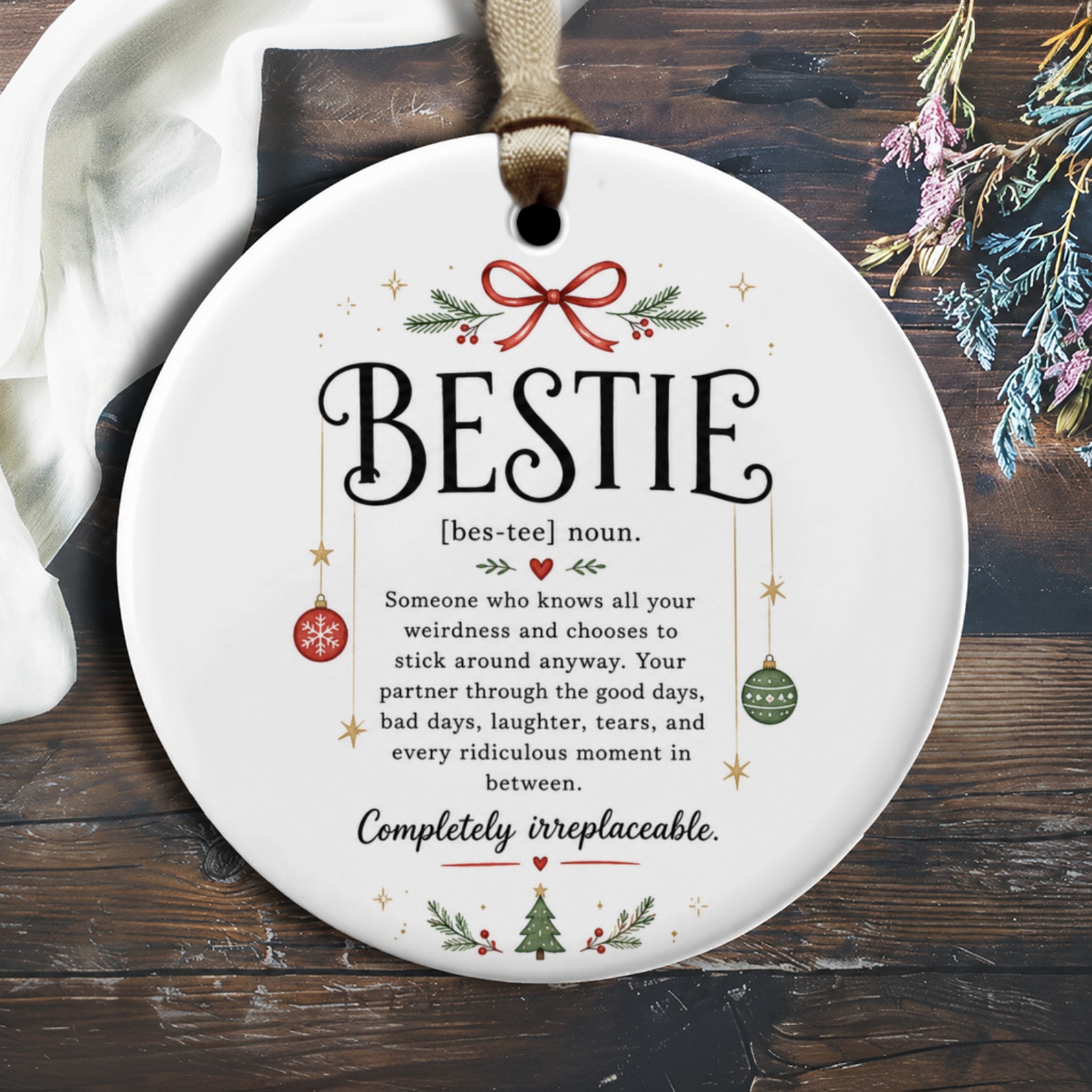 Bestie Definition Ornament Christmas Gift For Best Friend Irreplaceable Partner Holiday Decor Cute Friendship Keepsake O1828