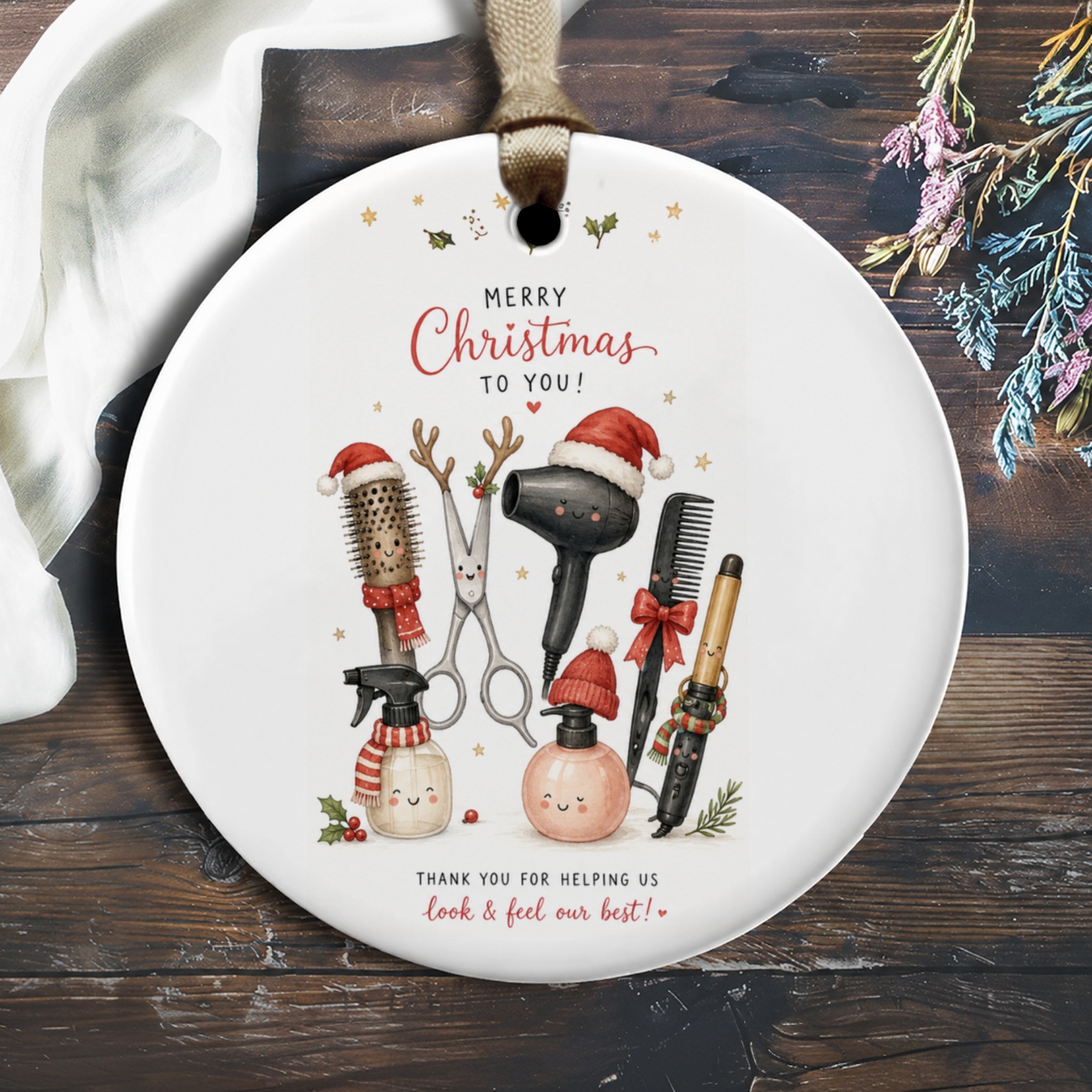 Merry Christmas To You Ornament Hair Stylist Gift Holiday Decoration Cute Christmas Ornament For Hairdresser Salon Decor O1848