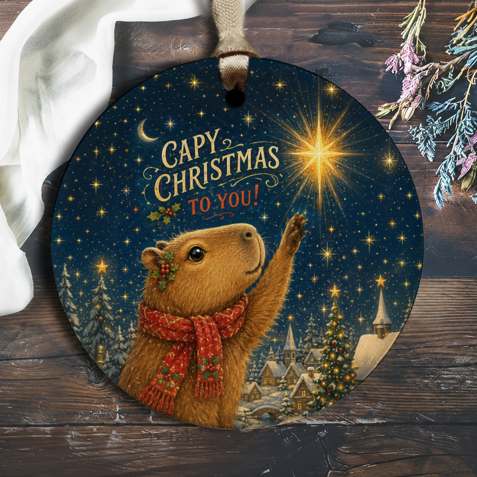 Capy Christmas To You! Cute Capybara Christmas Ornament Holiday Decor Animal Lover Gift Festive Tree Decoration O1851