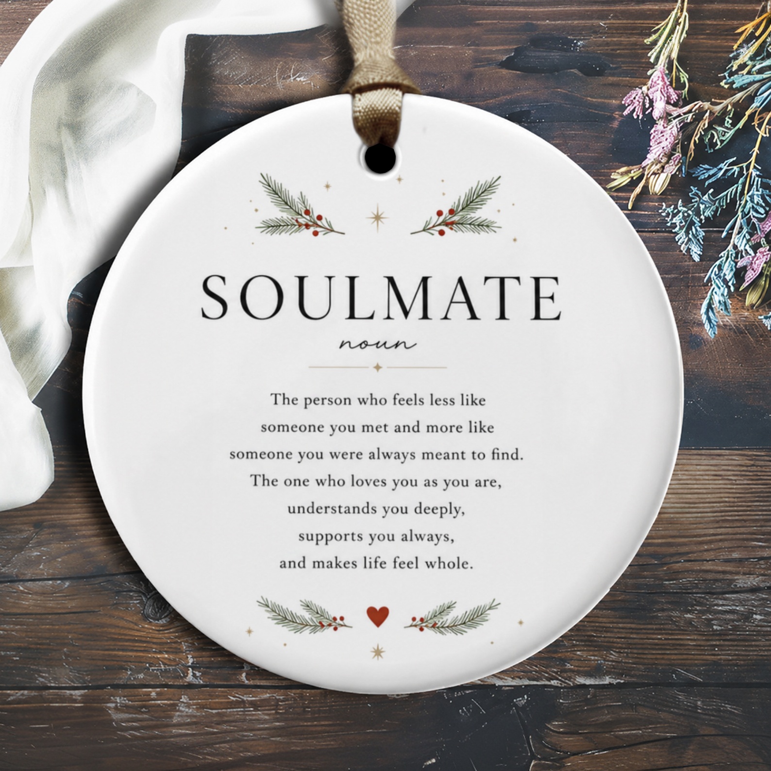 Soulmate Definition Ornament Romantic Christmas Ornament Gift For Partner Love Keepsake Holiday Decor Festive Accent O1852