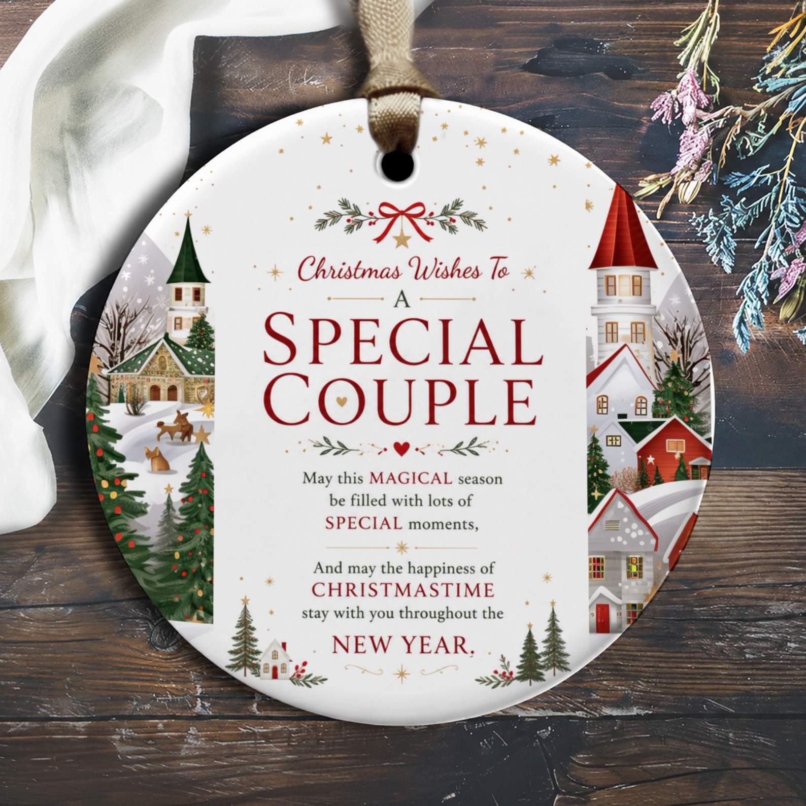 Christmas Wishes To A Special Couple Ornament Holiday Decor Christmas Village Scene Festive Gift For Couple Magical Season O1857
