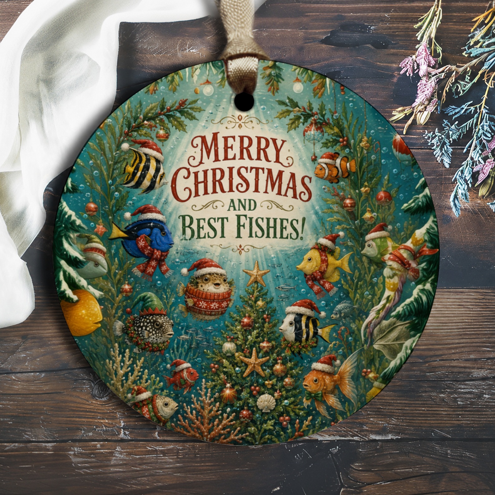 Merry Christmas And Best Fishes! Festive Fish Ornament Christmas Tree Decoration Holiday Ocean Theme Gift O1858