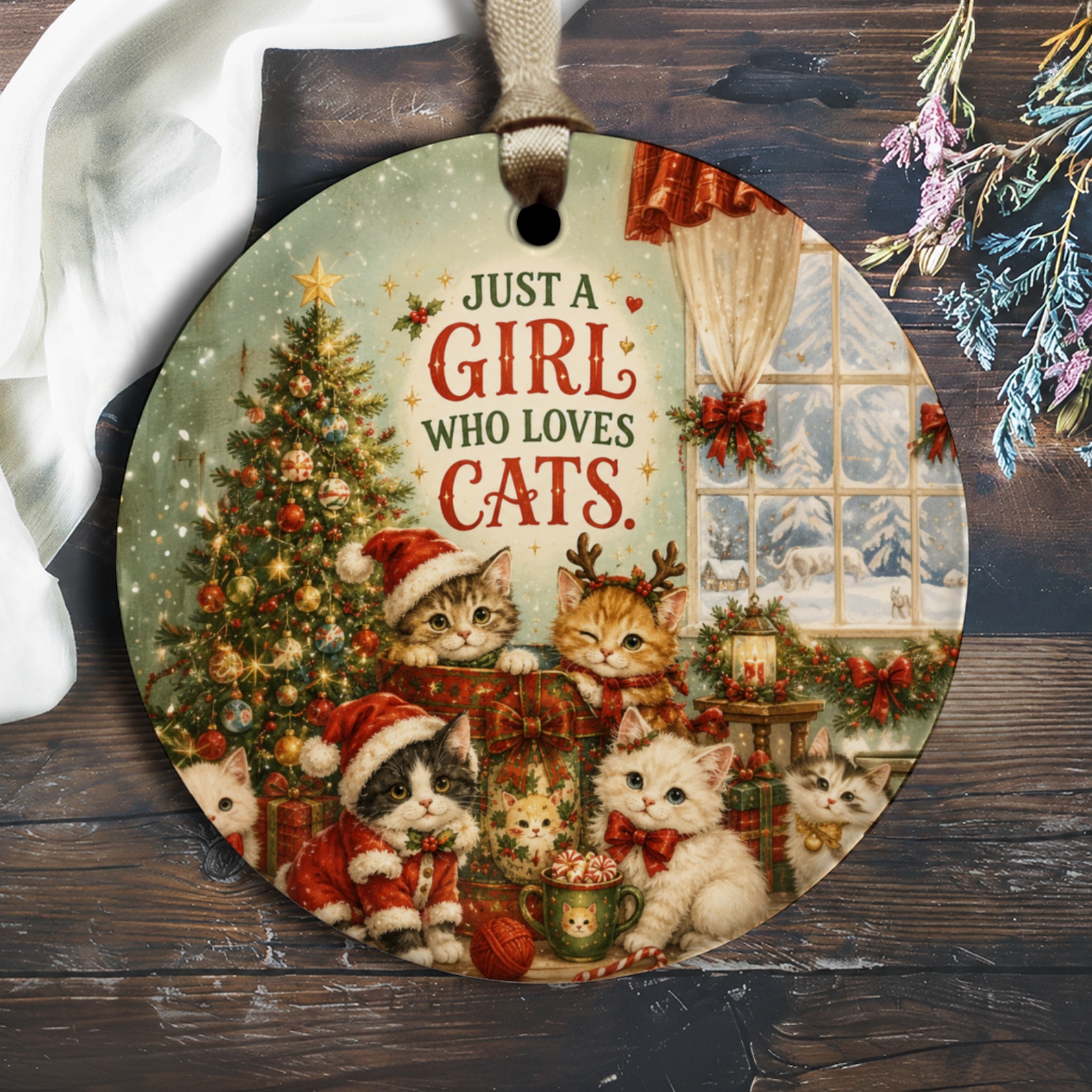 Just A Girl Who Loves Cats Christmas Ornament Cute Cat Lover Holiday Decor Festive Tree Decoration Gift For Her O1859