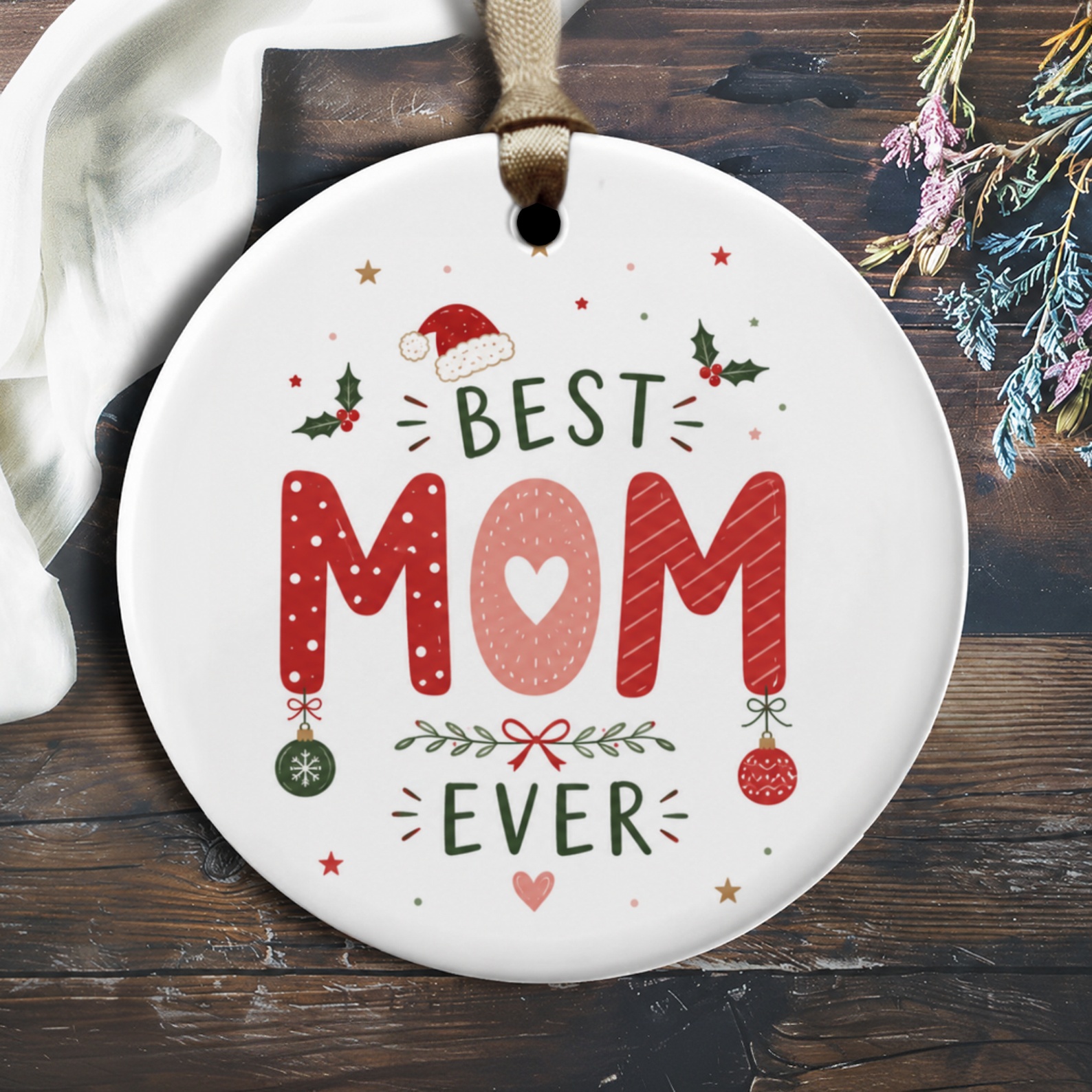 Best Mom Ever Christmas Ornament Festive Holiday Decoration Gift For Mom Cute Santa Hat O1863