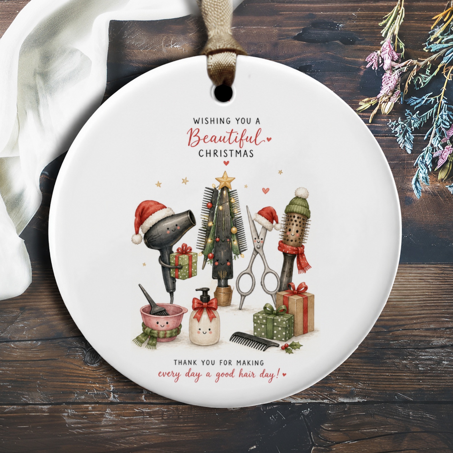 Wishing You A Beautiful Christmas Ornament Hair Stylist Gift Holiday Decor Cute Hairdresser Christmas Ornament O1864
