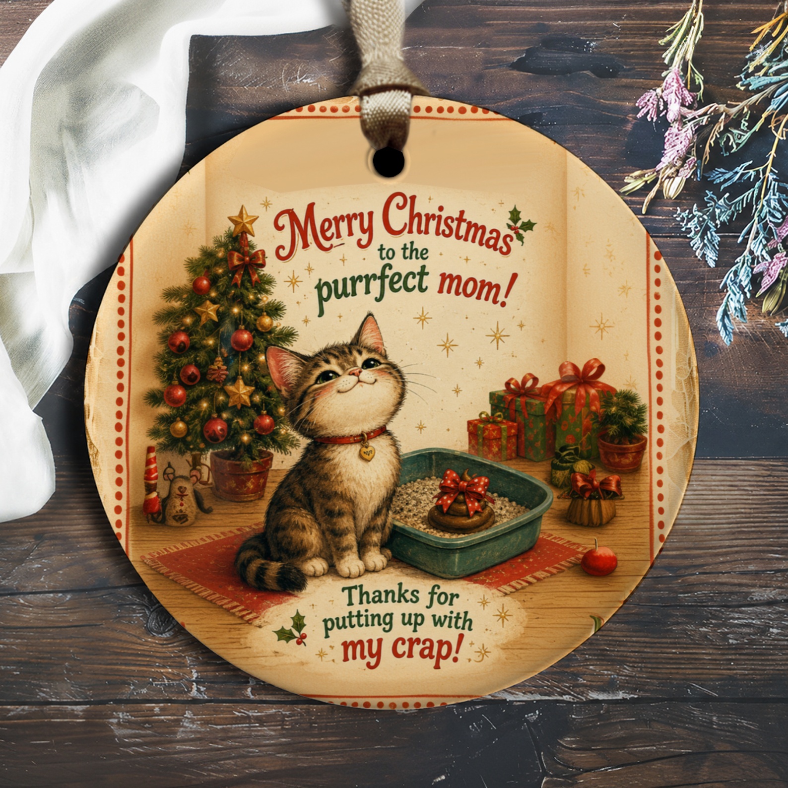 Merry Christmas To The Purrfect Mom Cat Ornament Funny Holiday Decor For Cat Lovers Cute Christmas Tree Gift O1867