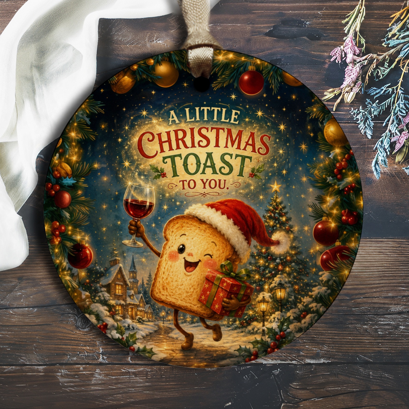 A Little Christmas Toast To You Festive Ornament Cute Holiday Decor Toast Character With Wine Gift Xmas Tree O1880