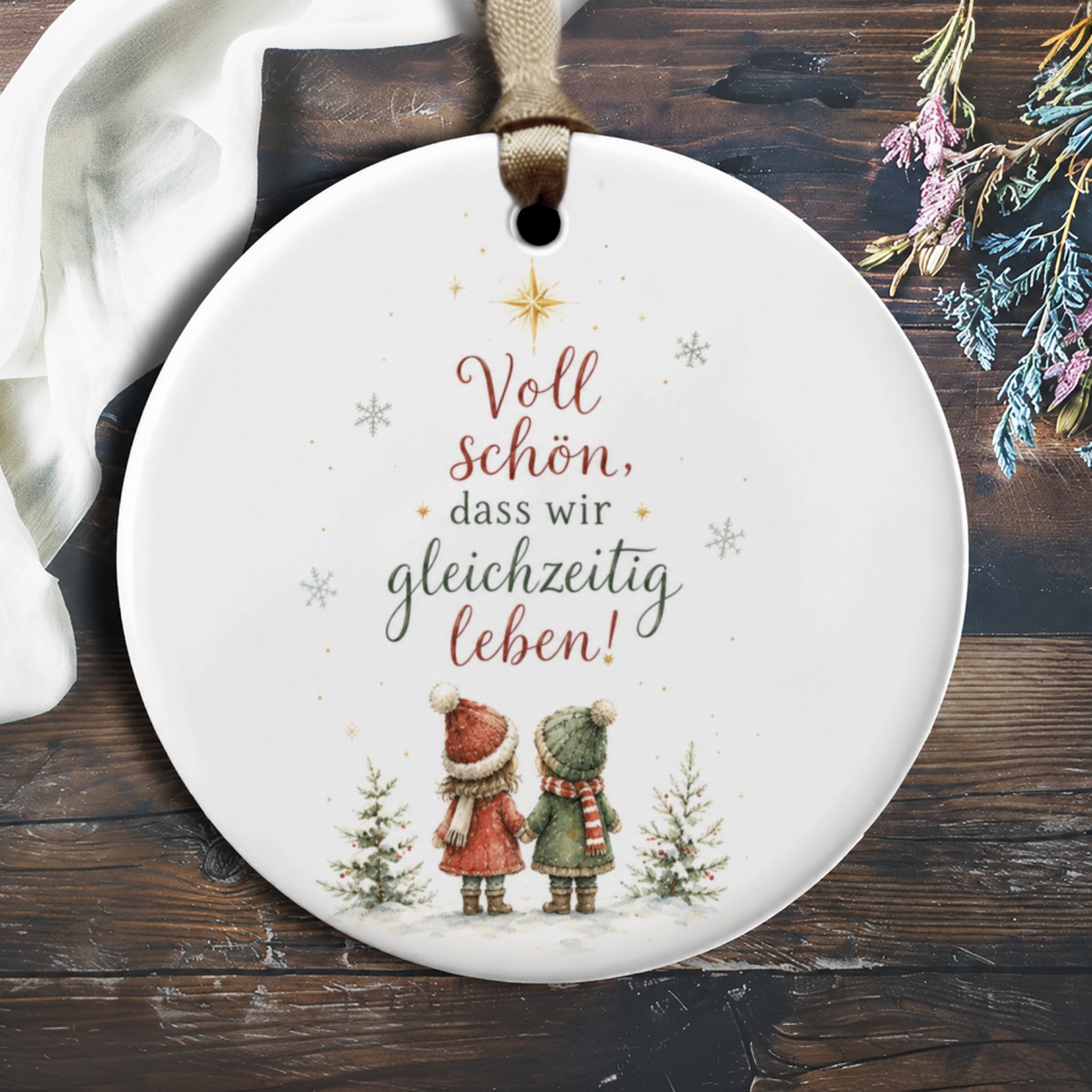 Voll Schön, Dass Wir Gleichzeitig Leben! Christmas Ornament Cute Winter Scene Holiday Decor Gift For Friends Family O1895