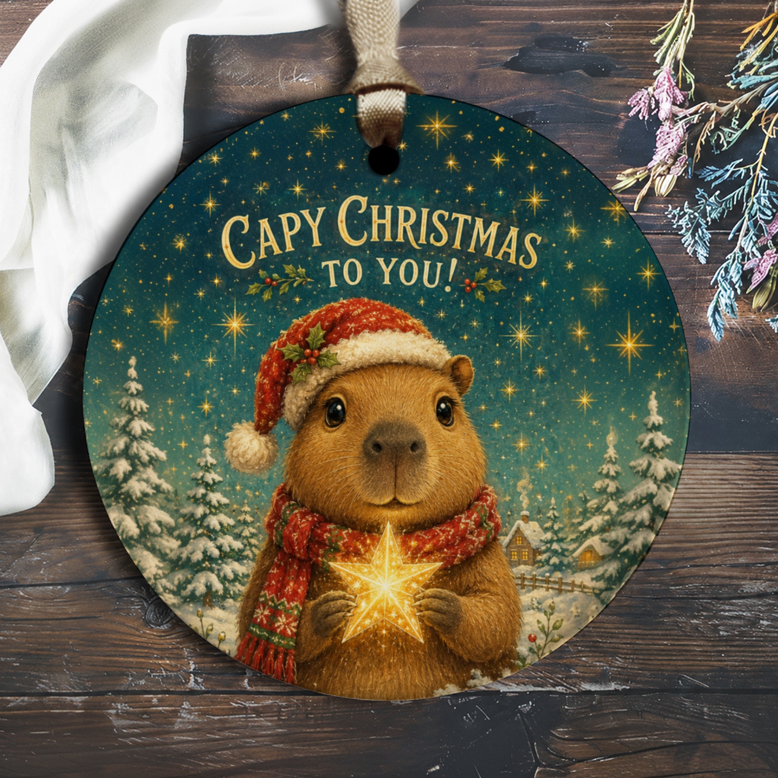 Capy Christmas To You! Cute Capybara Ornament Christmas Decoration Animal Lover Holiday Decor Festive Winter Scene O1856