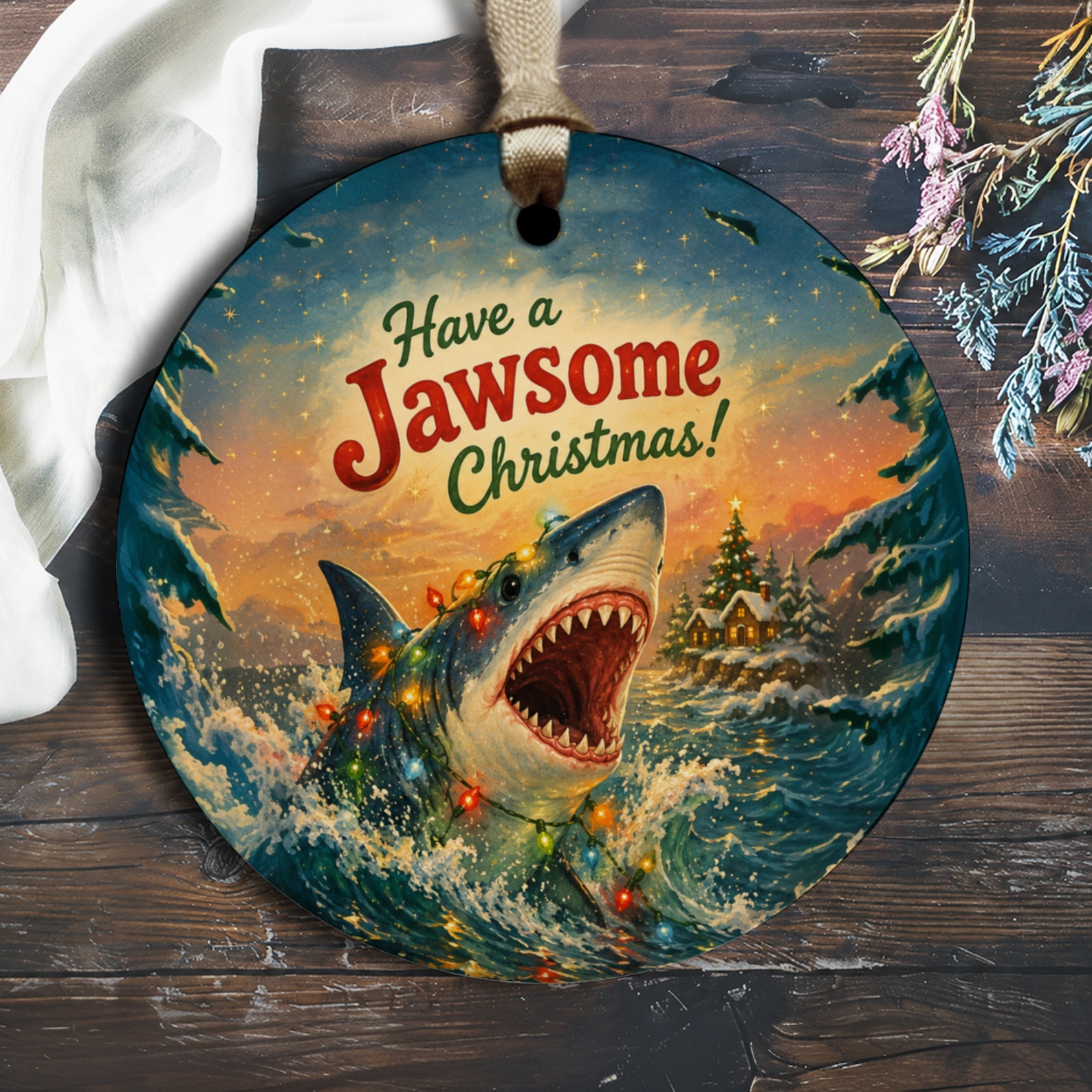 Have A Jawsome Christmas! Funny Shark Ornament Christmas Tree Decoration Ocean Lover Holiday Decor Gift O1866