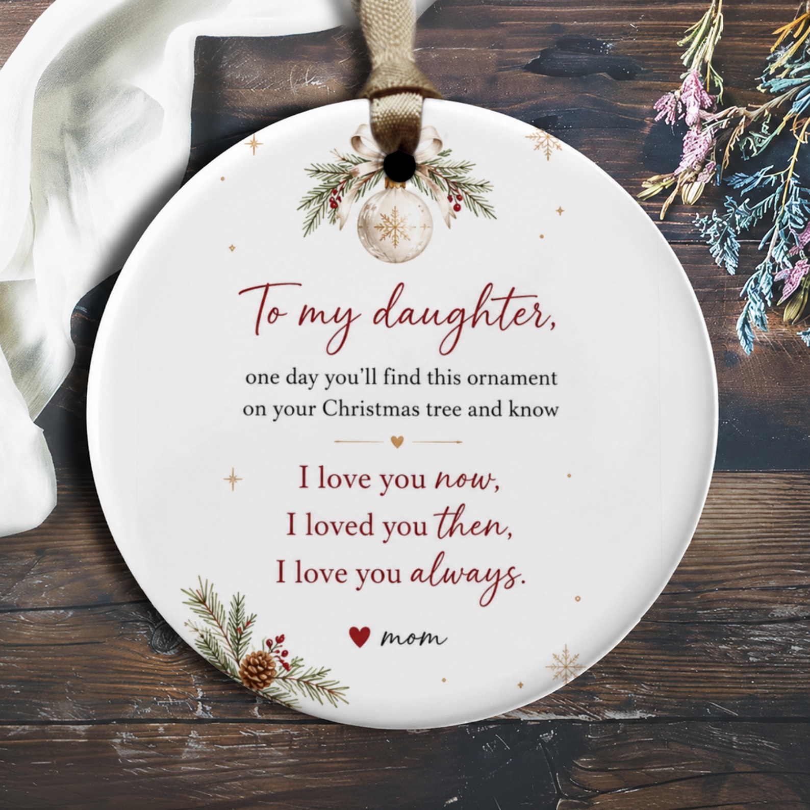 To My Daughter Christmas Ornament I Love You Now Loved You Then Always Mom Heartfelt Holiday Gift O1871