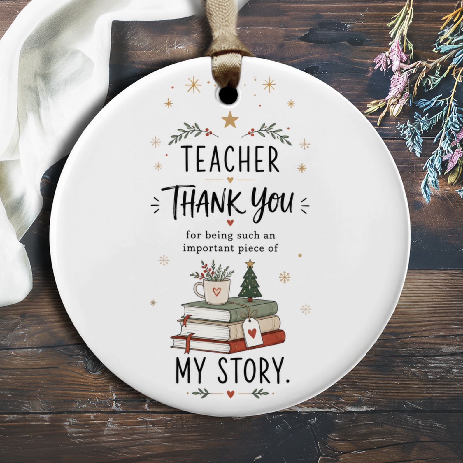 Teacher Thank You Ornament Holiday Decor Appreciation Gift For Teachers Christmas Ornament With Books And Festive O1883