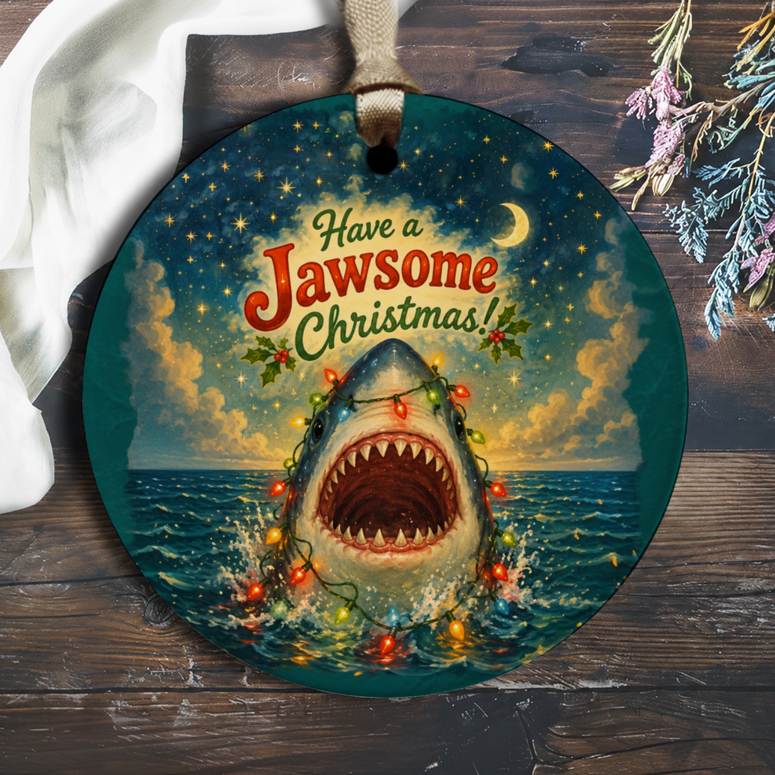 Have A Jawsome Christmas! Funny Shark Ornament Christmas Tree Decoration Ocean Lover Holiday Decor Gift O1886
