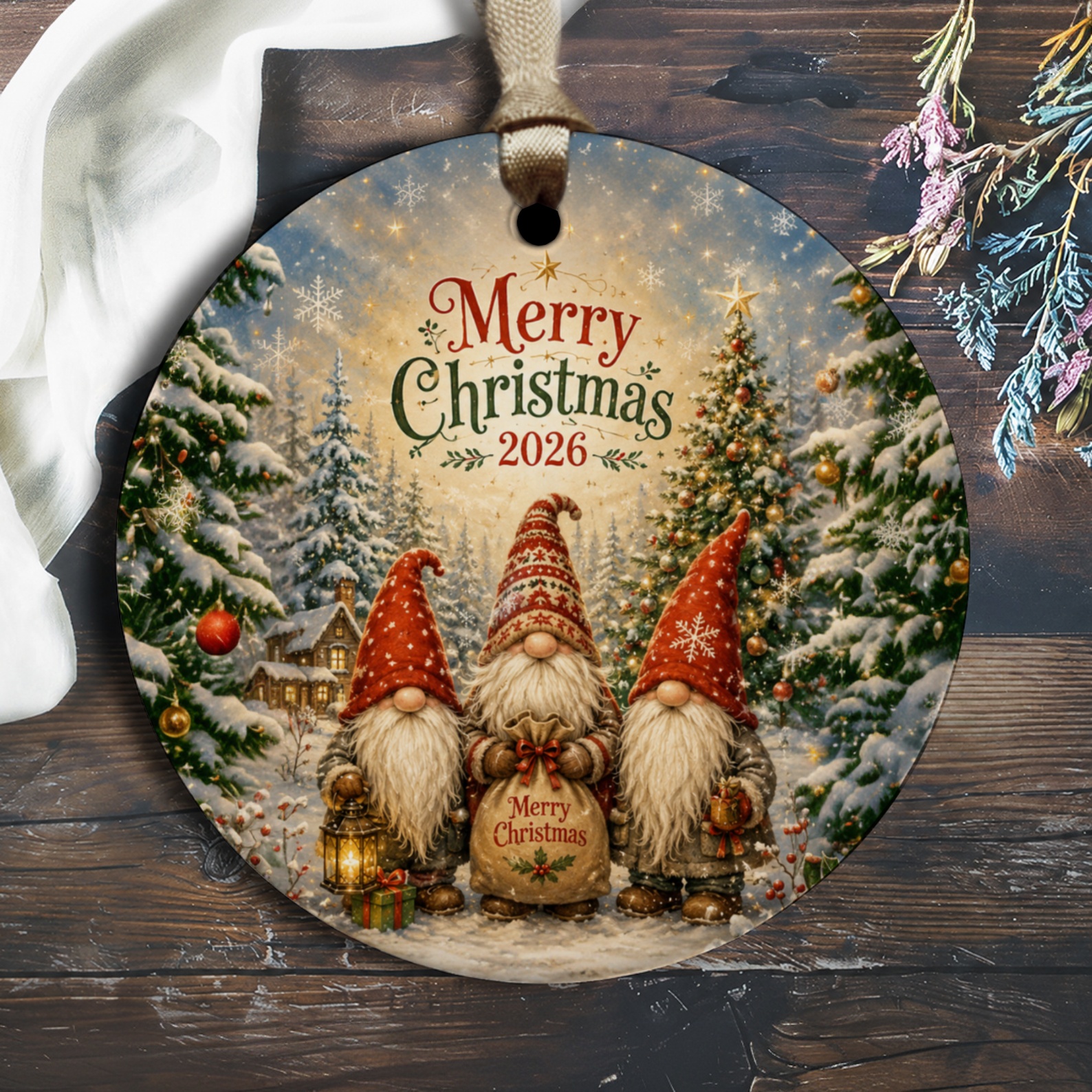 Merry Christmas 2026 Ornament Festive Gnome Decoration Holiday Tree Decor Winter Wonderland Christmas Ornament Gift O1896