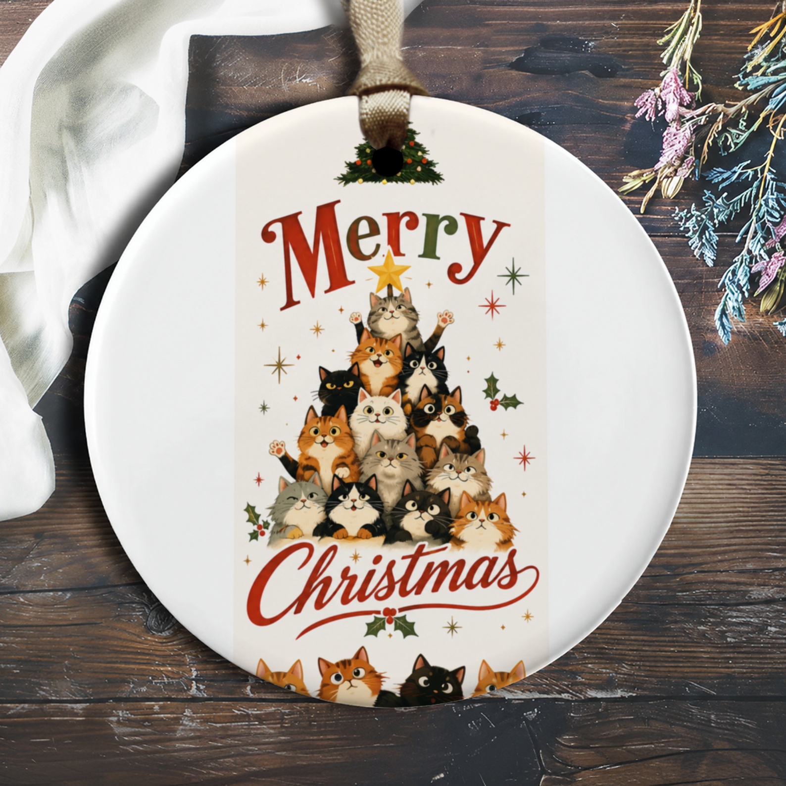 Merry Christmas Cat Ornament Cute Holiday Decoration Cat Lover Gift Christmas Tree Ornament Festive Home Decor O1907